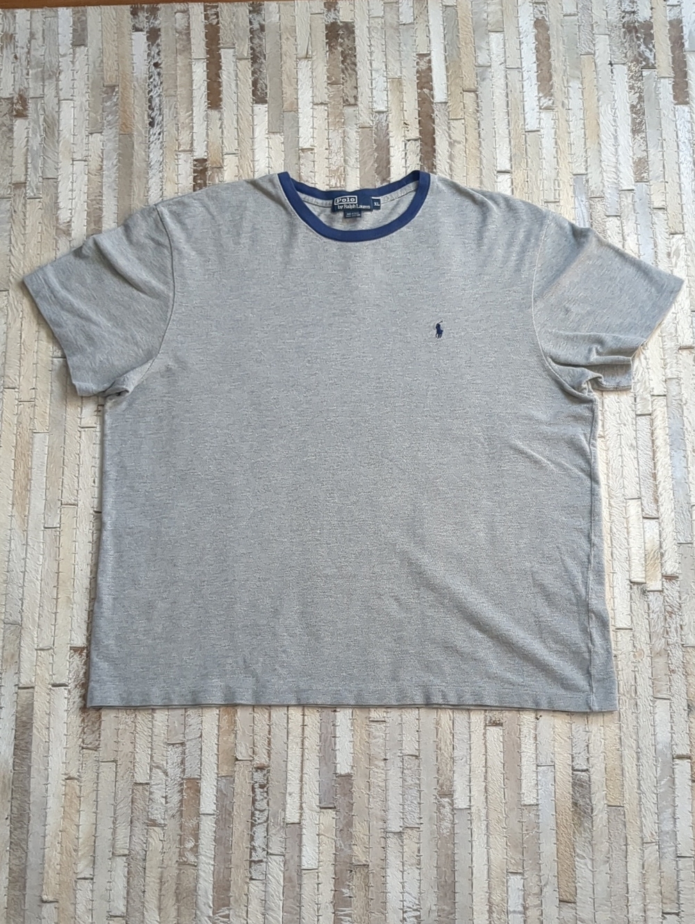 Polo Ralph Lauren Men's XL Vintage 90s Gray Navy Crewneck Collar Ringer T-Shirt